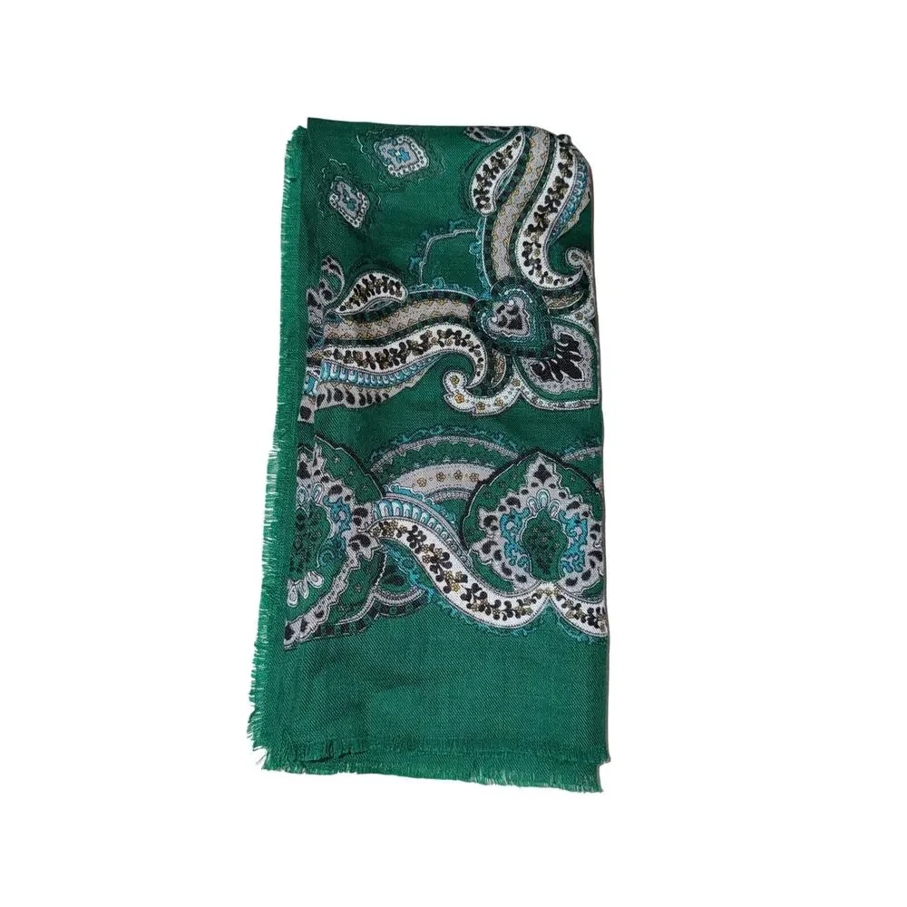 Vintage Green Paisley Floral Square Scarf Boho Cottagecore Bandana hair purse